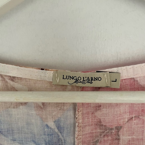 Lungo L’Arno 100% Linen Peony Floral Dress L Sleeveless Made in Italy - Picture 2 of 7